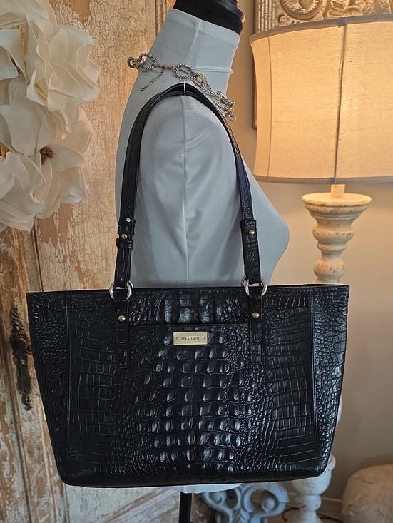 Brahmin Handbags - Brahmin Black Croc-Embossed Tote with Gold Accent